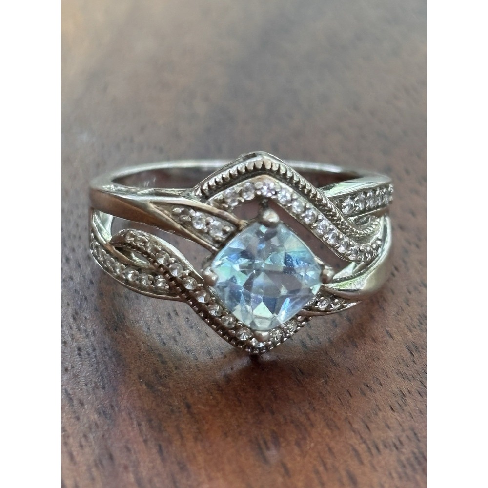 Kay Jewelers 925 Sterling Silver Natural Cushion Cut Blue Topaz Ring Size 7